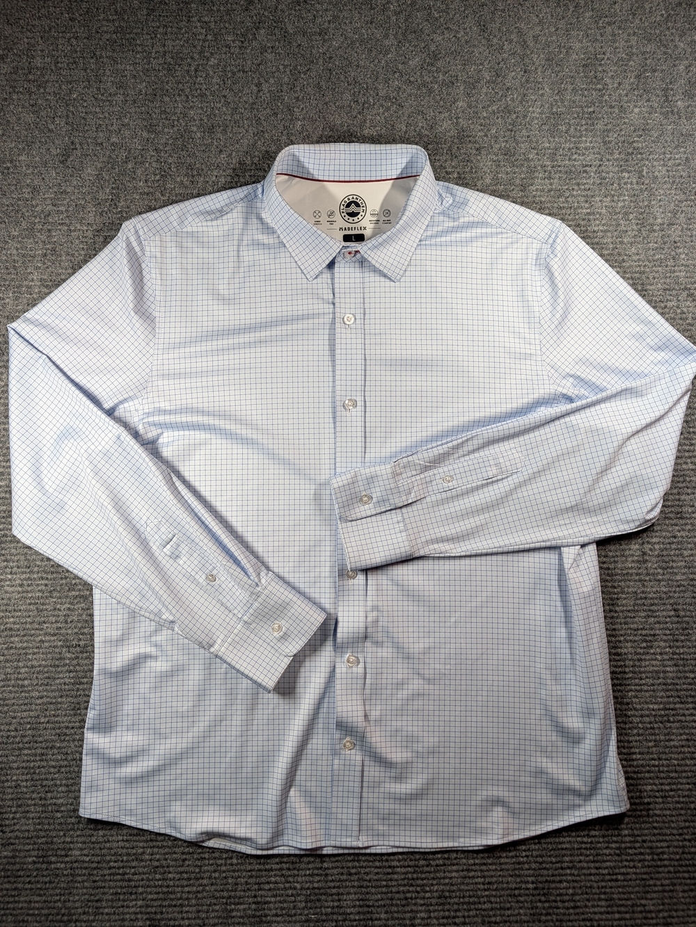 Flag & Anthem MadeFlex Stretch Wrinkle Resist Dress Shirt Lg Blue Check
